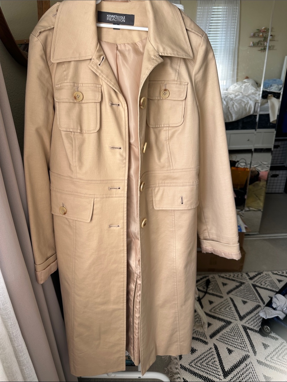 Kenneth Cole Light Beige Trench Coat with Button Front